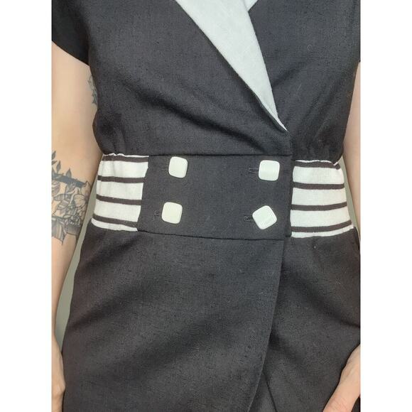 50s Vtg Kevin Stuart Petite Black White Mod Midi Business Collared Dress Sz Sm - Picture 9 of 10